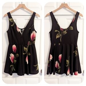 Windsor Sleeveless Floral Formal Skort Mini Dress Black Pink Medium